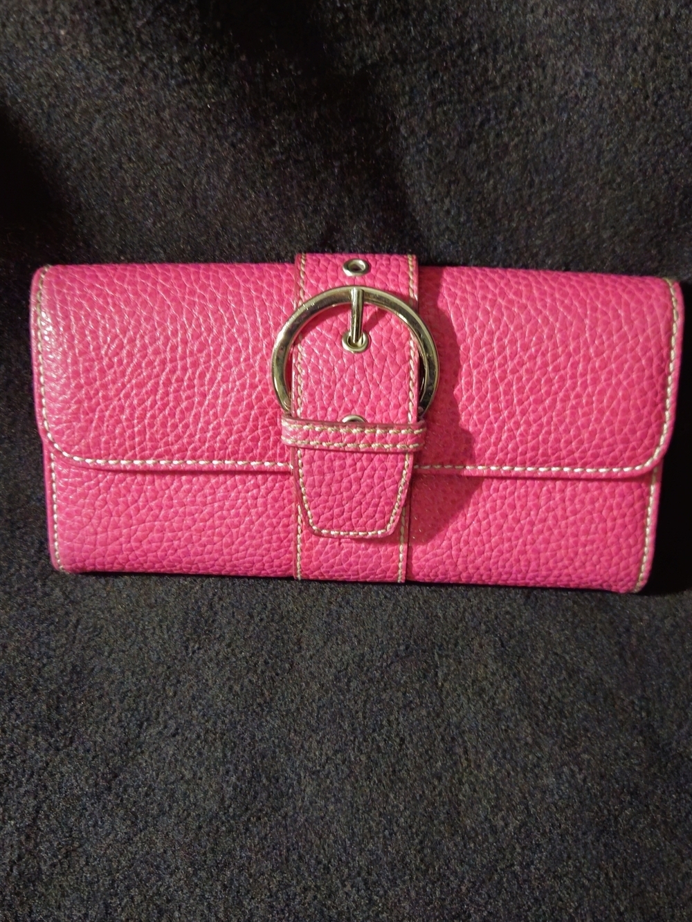 Tommy Hilfiger Vintage Hot Pink Pebbled Faux Leather Wallet with Silver Buckle